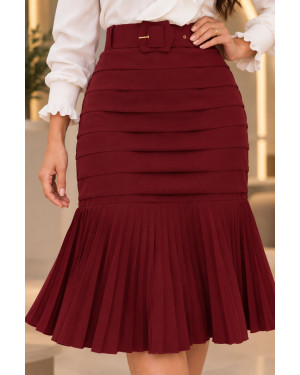 Saia Midi Sereia Marsala | Moda Evangelica